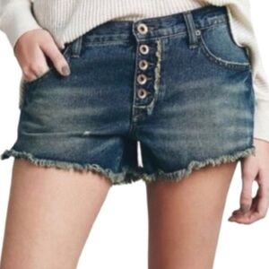 Free People Runaway Button Fly Raw Hem Distressed Denim Short